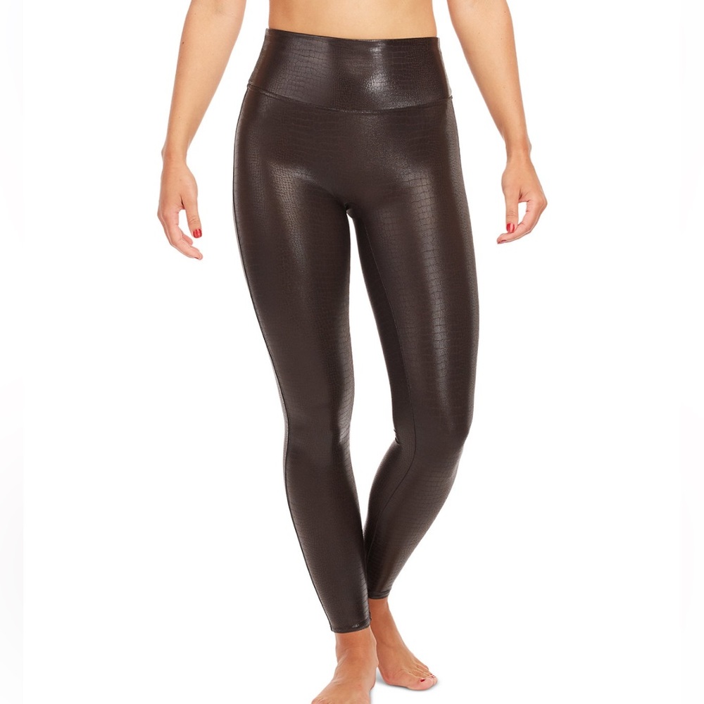 SPANX Women's Faux Leather Croc Legging in Brown/Black size L